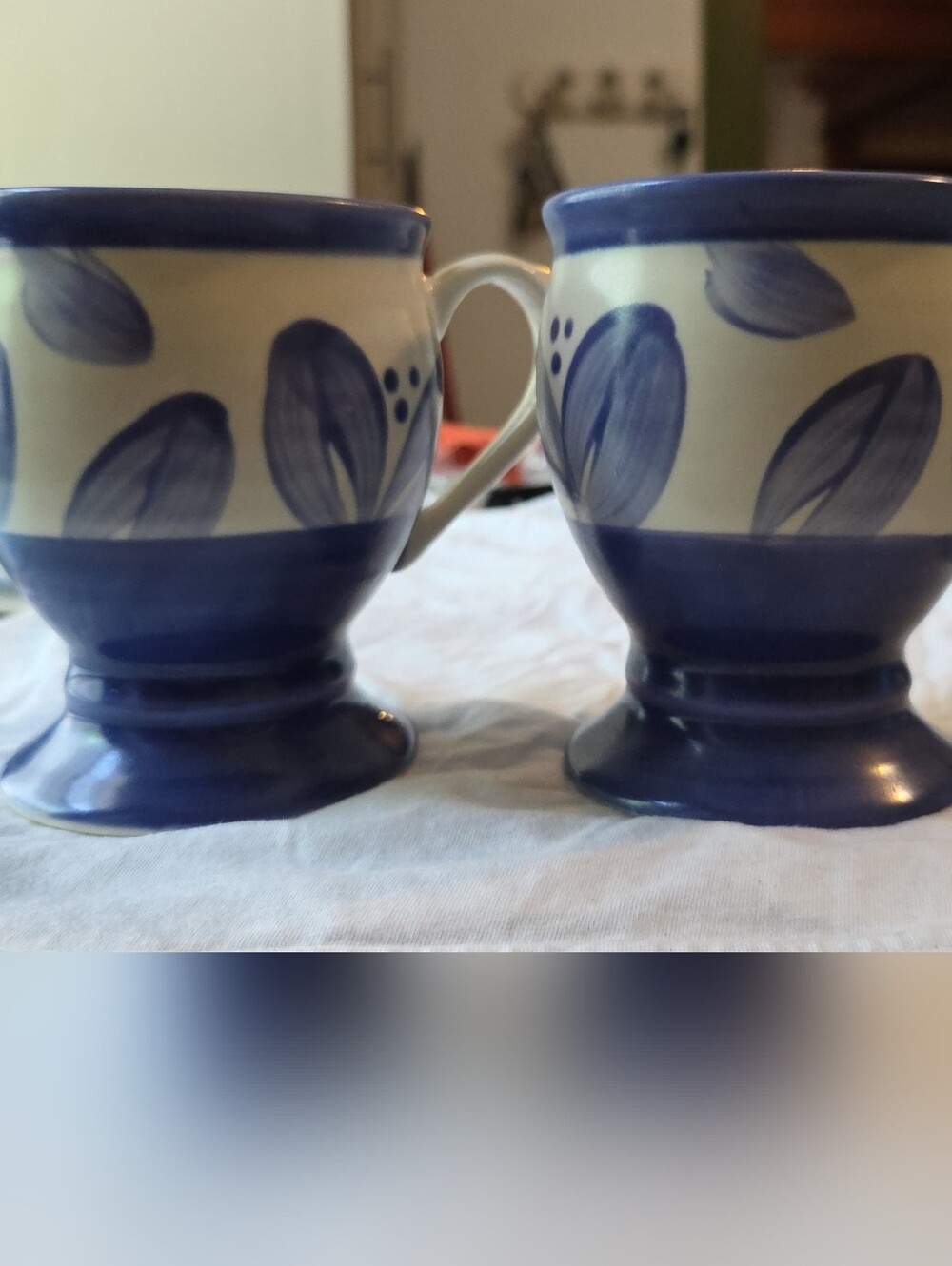 Pfaltzgraff Blue and Cream Hand-Painted Ceramic Mug Set
